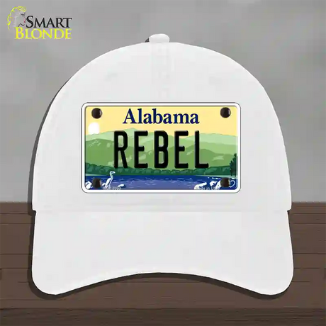 Rebel Alabama Novelty License Plate Hat Unconstructed Cotton / White