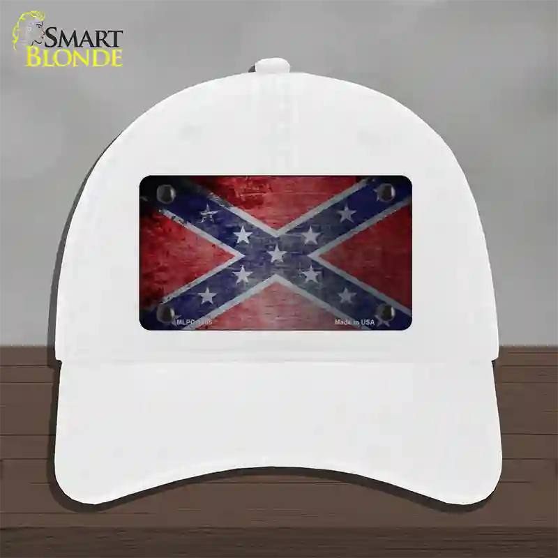 Confederate Flag Scratched Chrome Novelty License Plate Hat Unconstructed Cotton / White