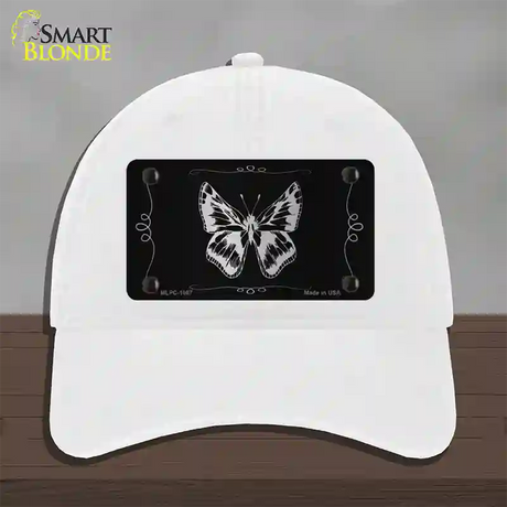 Butterfly Black Brushed Chrome Novelty License Plate Hat Unconstructed Cotton / White