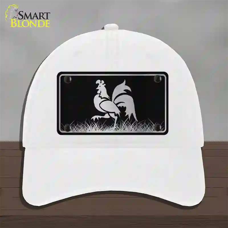 Rooster Black Brushed Chrome Novelty License Plate Hat Unconstructed Cotton / White