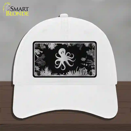 Octopus Black Brushed Chrome Novelty License Plate Hat Unconstructed Cotton / White