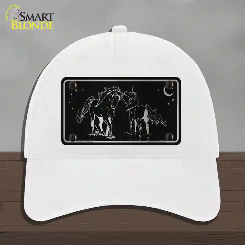 Unicorns Black Brushed Chrome Novelty License Plate Hat Unconstructed Cotton / White