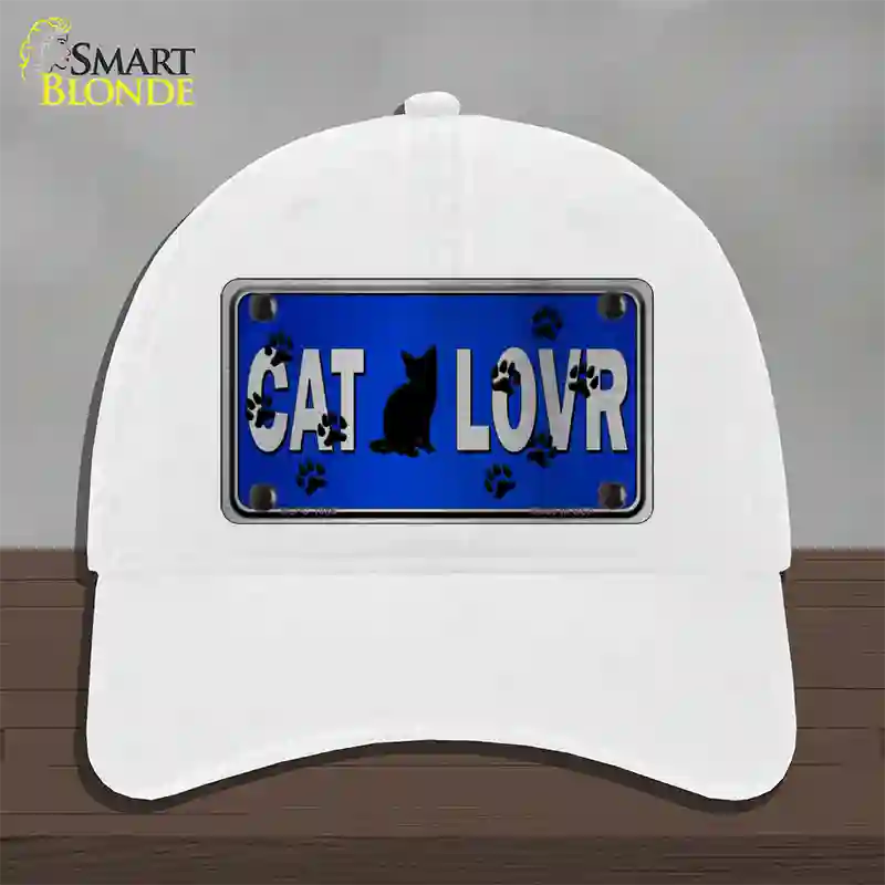 Cat Lover Blue Brushed Chrome Novelty License Plate Hat Tag Unconstructed Cotton / White