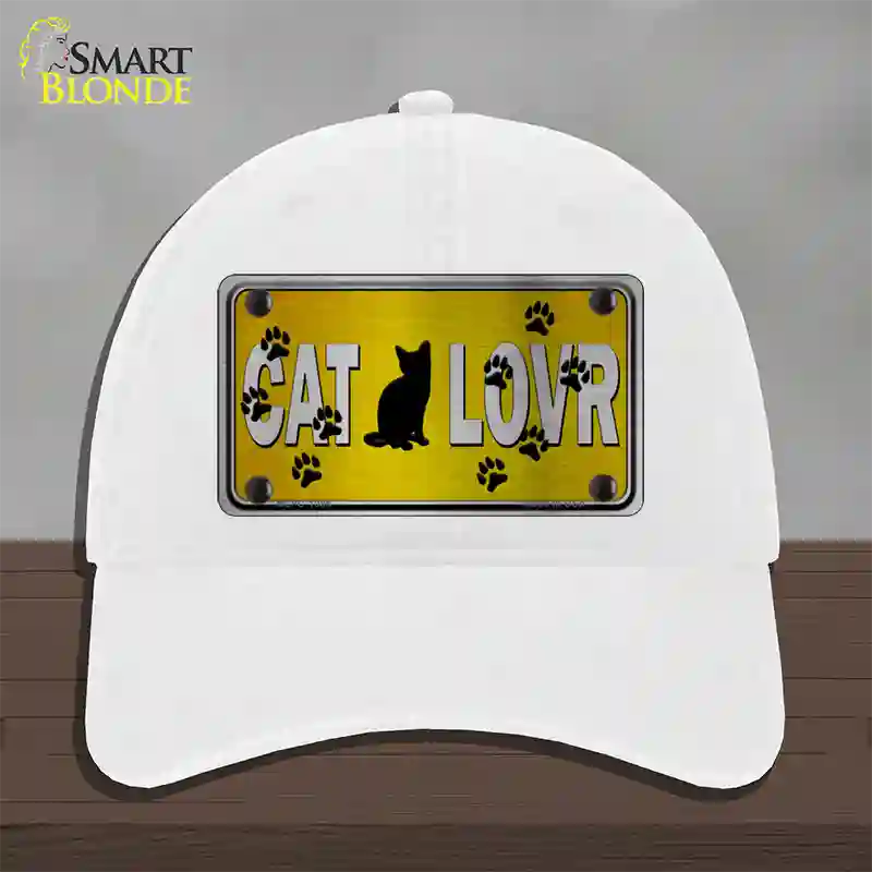 Cat Lover Yellow Brushed Chrome Novelty License Plate Hat Tag Unconstructed Cotton / White