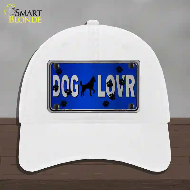 Dog Lover Blue Brushed Chrome Novelty License Plate Hat Tag Unconstructed Cotton / White