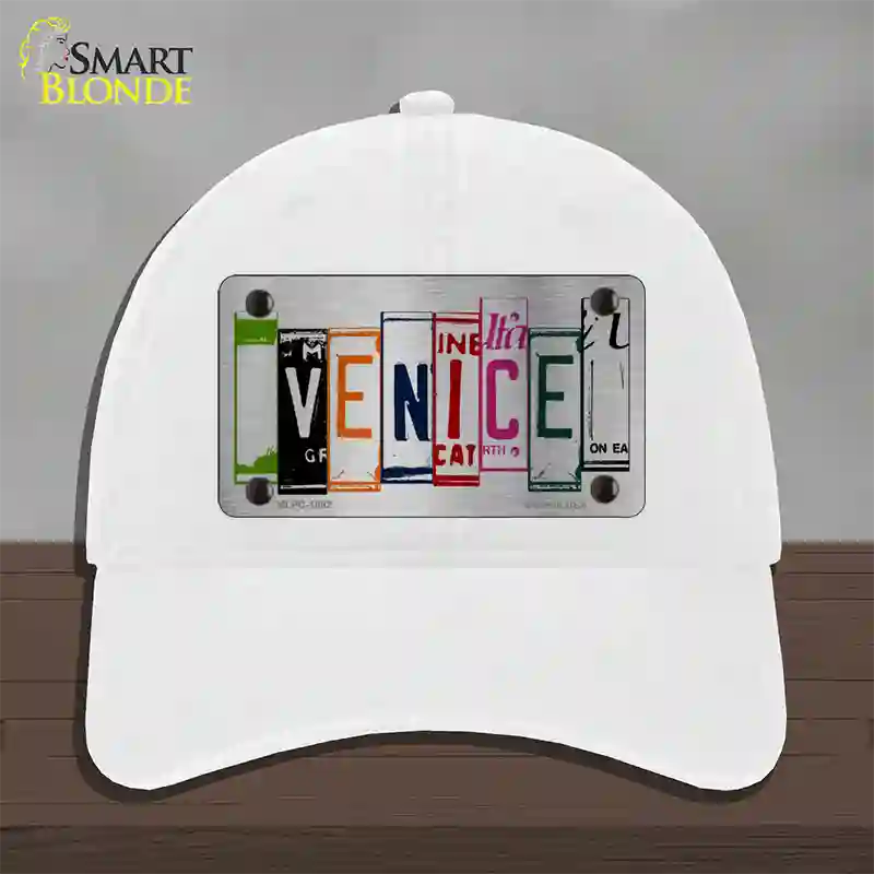 Venice License Plate Art Brushed Chrome Novelty License Plate Hat Tag Unconstructed Cotton / White