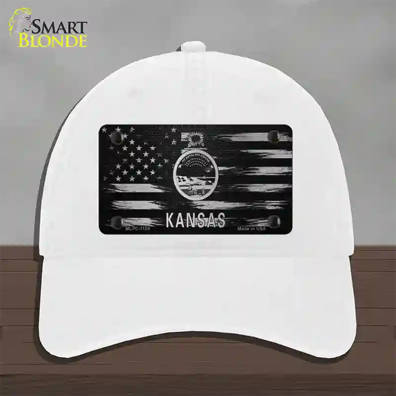 Kansas Carbon Fiber Novelty License Plate Hat Unconstructed Cotton / White