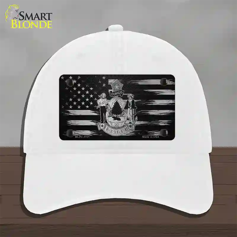 Maine Carbon Fiber Novelty License Plate Hat Unconstructed Cotton / White