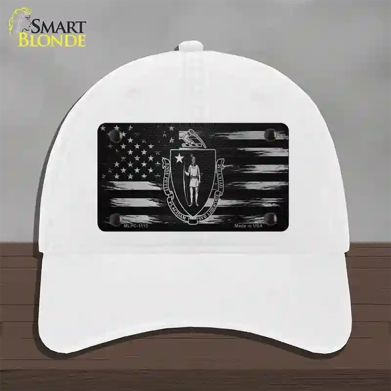 Massachusetts Carbon Fiber Novelty License Plate Hat Unconstructed Cotton / White