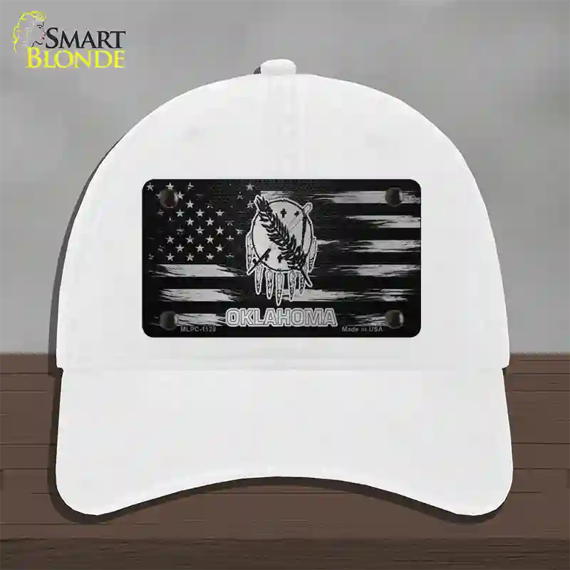 Oklahoma Carbon Fiber Novelty License Plate Hat Unconstructed Cotton / White