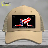 American Style Sexy Flag Pose Novelty License Plate Hat Mesh / Khaki