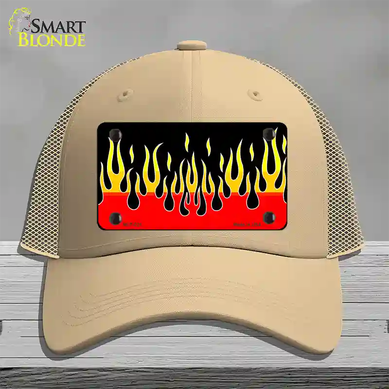 Flames Novelty License Plate Hat Mesh / Khaki