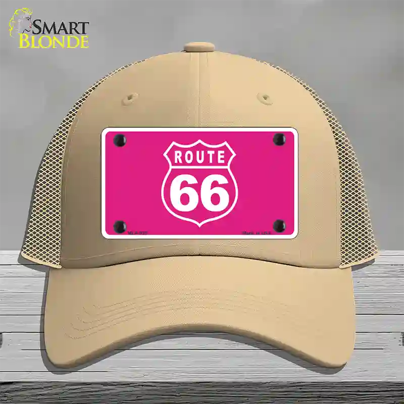 US Route 66 Pink Novelty License Plate Hat Mesh / Khaki