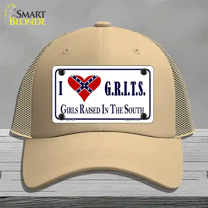 G.R.I.T.S. Confederate Flag Novelty License Plate Hat Mesh / Khaki