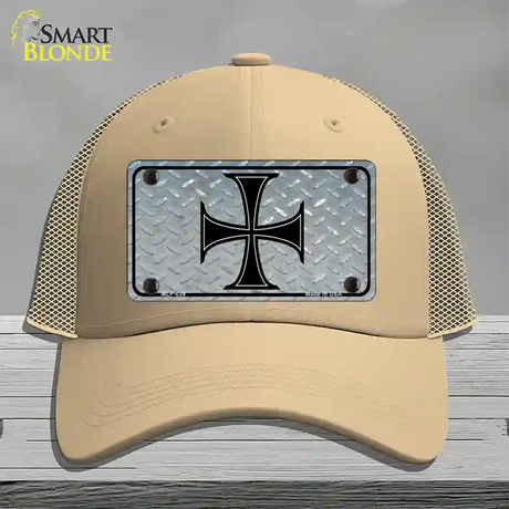 Maltese Cross Novelty License Plate Hat Mesh / Khaki