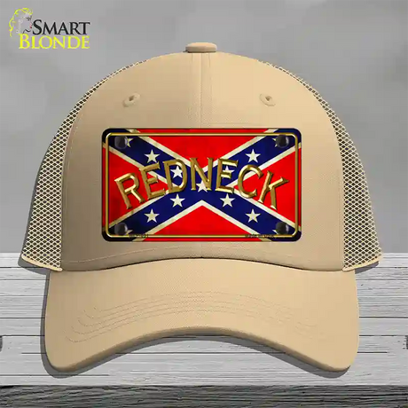 Redneck Confederate Flag Novelty License Plate Hat Mesh / Khaki