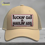 Suckin Gas and Haulin Ass Novelty License Plate Hat Mesh / Khaki