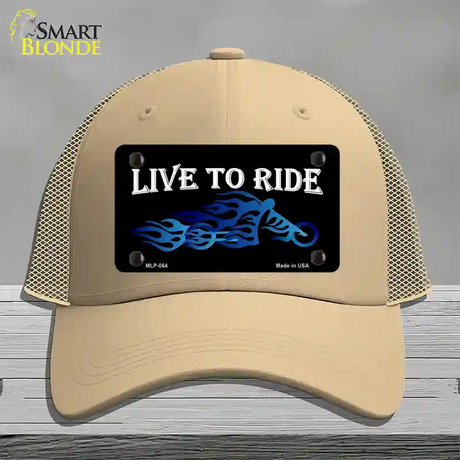 Live To Ride Novelty License Plate Hat Mesh / Khaki