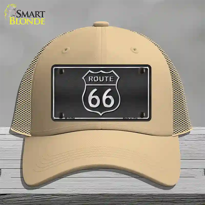 Route 66 Shield Black Novelty License Plate Hat Mesh / Khaki