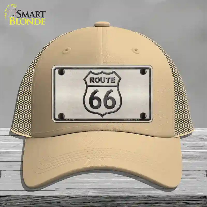 Route 66 Shield White Novelty License Plate Hat Mesh / Khaki