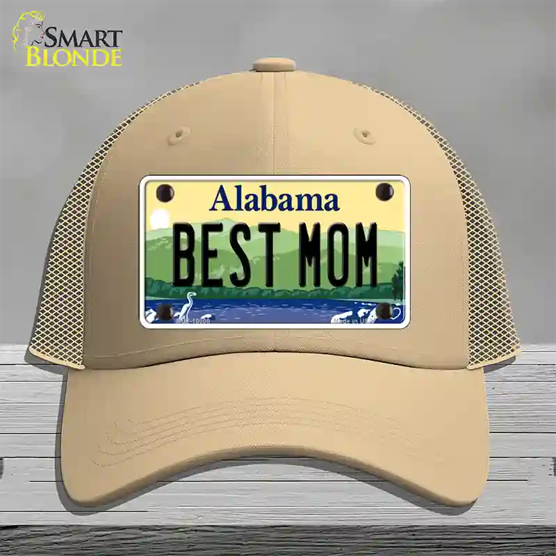 Best Mom Alabama Novelty License Plate Hat Mesh / Khaki