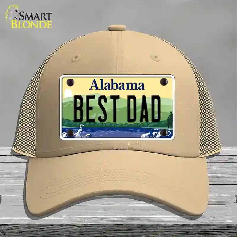 Best Dad Alabama Novelty License Plate Hat Mesh / Khaki