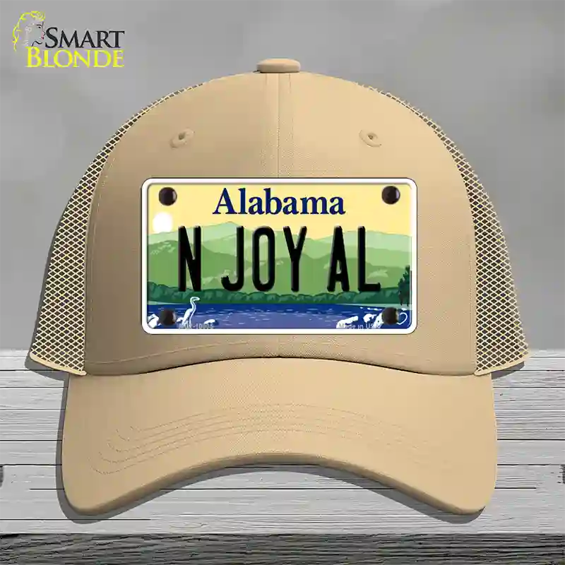 N Joy AL Alabama Novelty License Plate Hat Mesh / Khaki