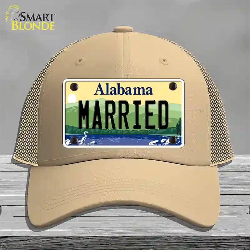 Married Alabama Novelty License Plate Hat Mesh / Khaki