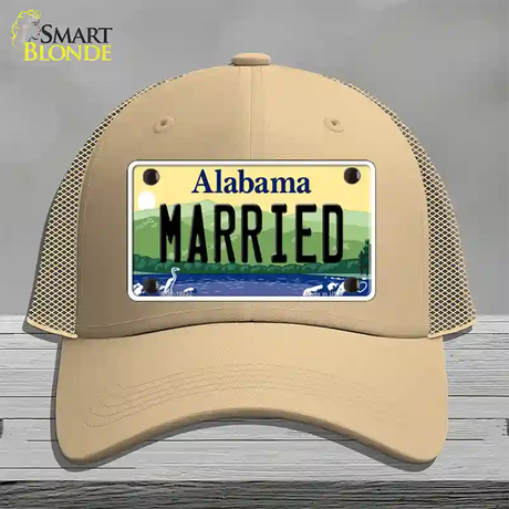 Married Alabama Novelty License Plate Hat Mesh / Khaki