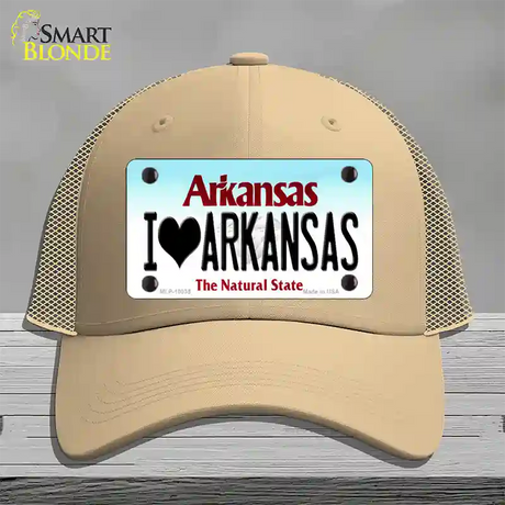 I Love Arkansas Novelty License Plate Hat Mesh / Khaki