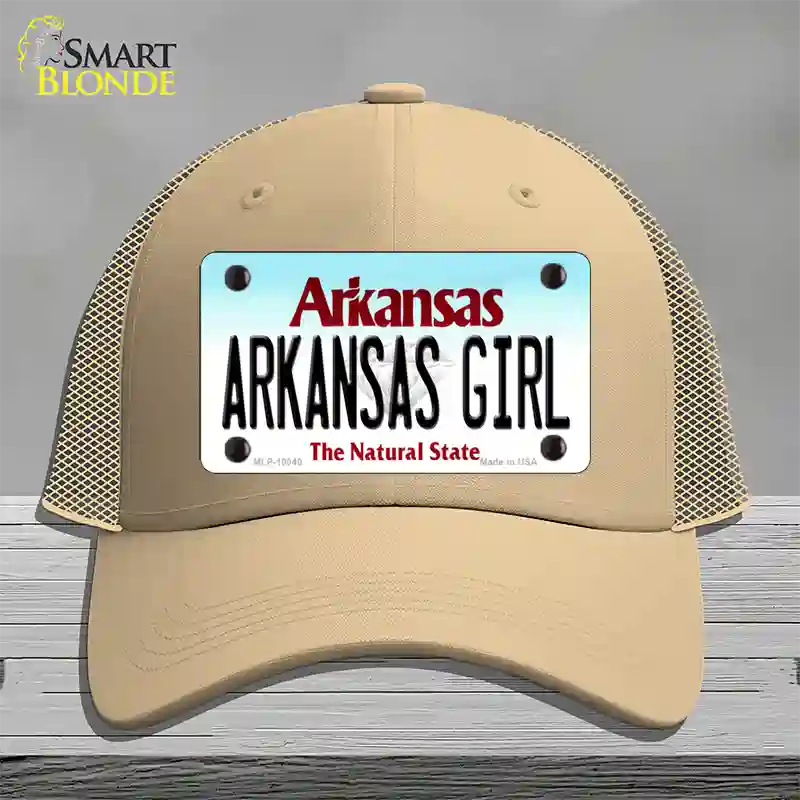 Arkansas Girl Arkansas Novelty License Plate Hat Mesh / Khaki