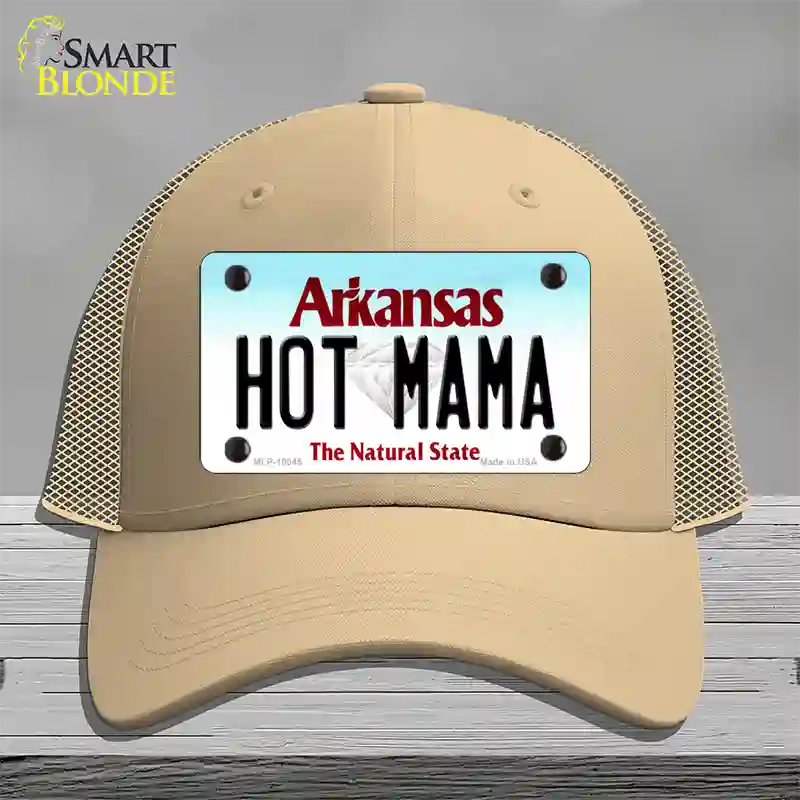 Hot Mama Arkansas Novelty License Plate Hat Mesh / Khaki