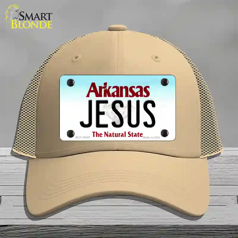 Jesus Arkansas Novelty License Plate Hat Mesh / Khaki