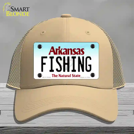 Fishing Arkansas Novelty License Plate Hat Mesh / Khaki