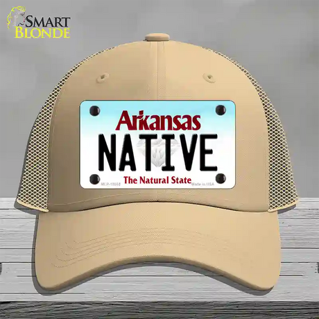 Native Arkansas Novelty License Plate Hat Mesh / Khaki