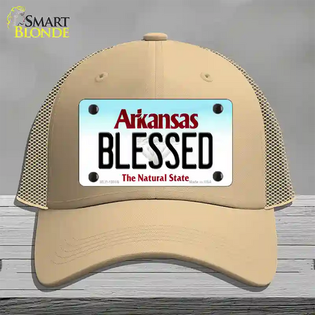 Blessed Arkansas Novelty License Plate Hat Mesh / Khaki