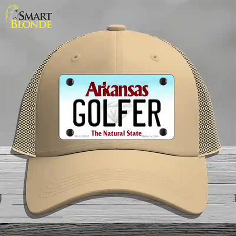 Golfer Arkansas Novelty License Plate Hat Mesh / Khaki