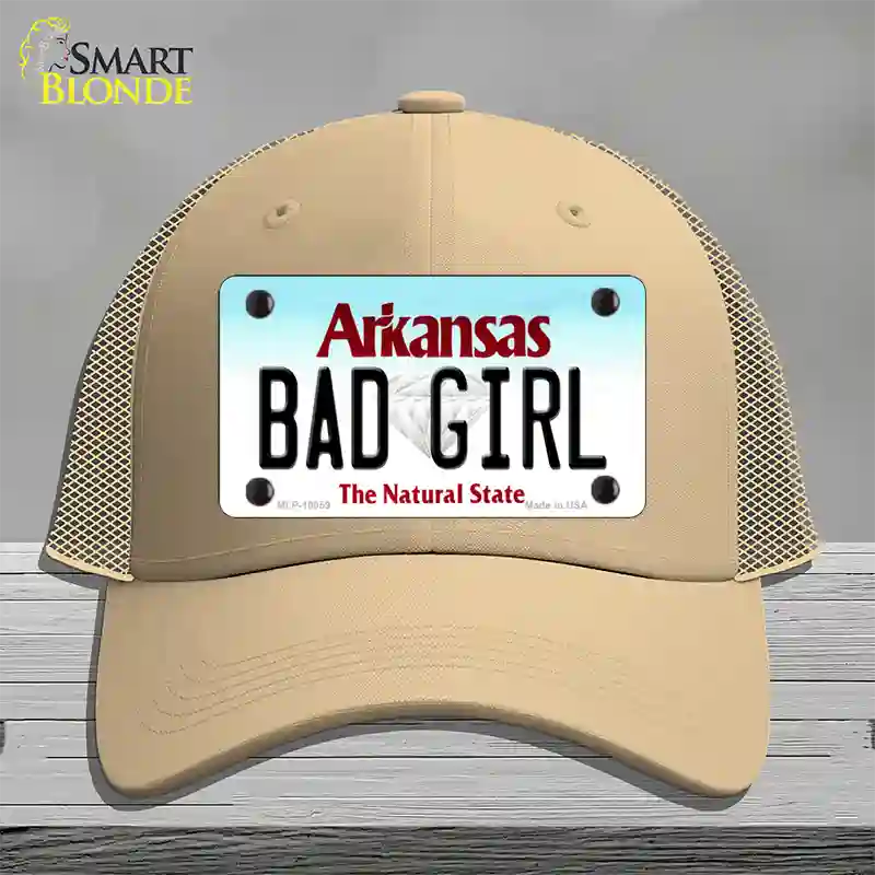 Bad Girl Arkansas Novelty License Plate Hat Mesh / Khaki