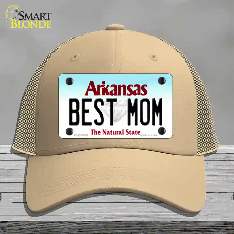 Best Mom Arkansas Novelty License Plate Hat Mesh / Khaki