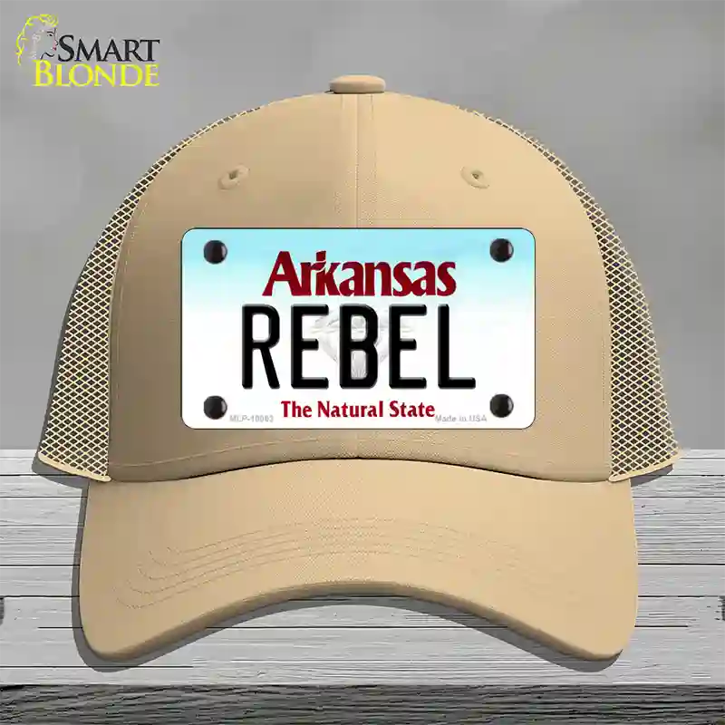 Rebel Arkansas Novelty License Plate Hat Mesh / Khaki