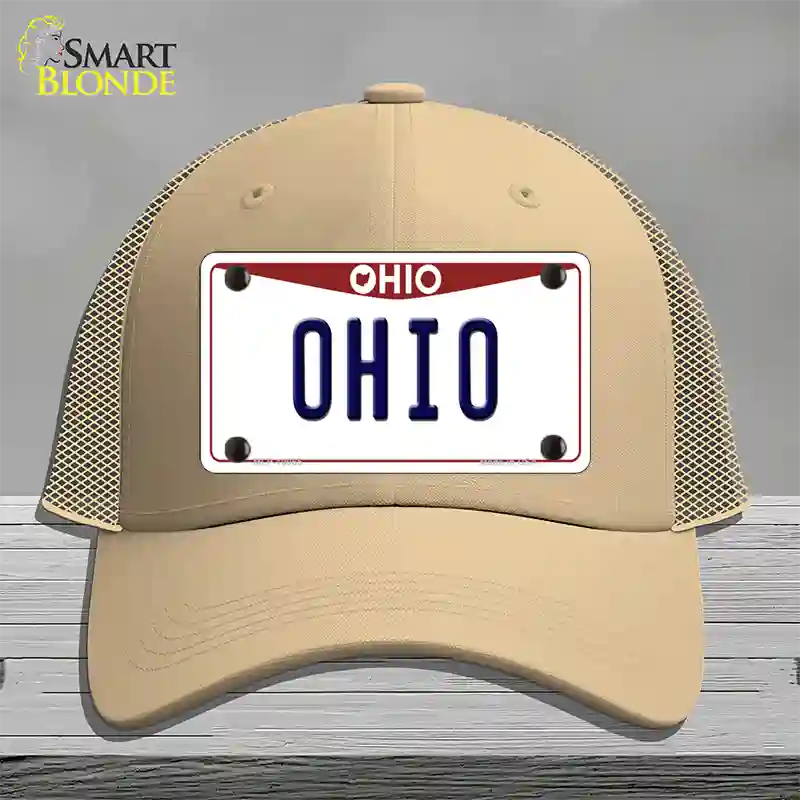 Ohio Maroon Novelty License Plate Hat Mesh / Khaki