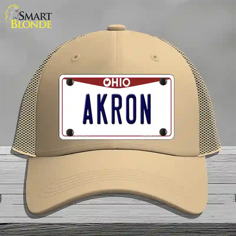 Akron Ohio Novelty License Plate Hat Mesh / Khaki