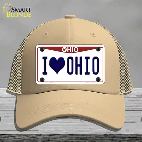 I Love Ohio Novelty License Plate Hat Mesh / Khaki