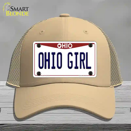 Ohio Girl Ohio Novelty License Plate Hat Mesh / Khaki