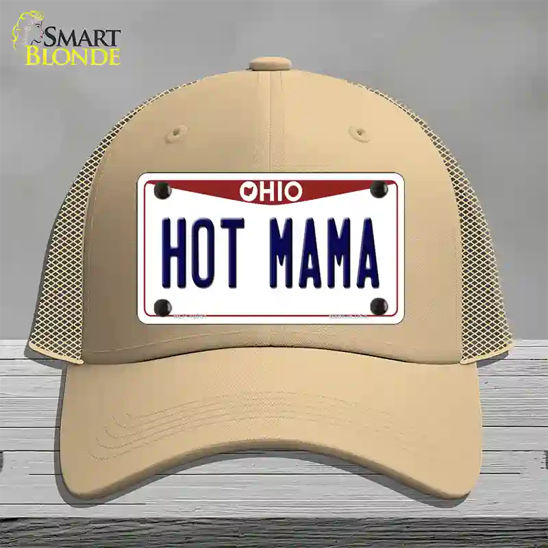 Hot Mama Ohio Novelty License Plate Hat Mesh / Khaki