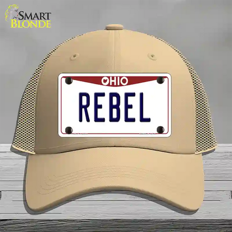 Rebel Ohio Novelty License Plate Hat Mesh / Khaki