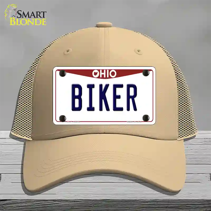 Biker Ohio Novelty License Plate Hat Mesh / Khaki