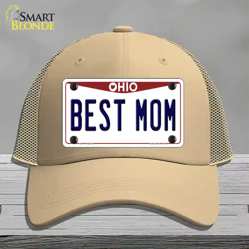 Best Mom Ohio Novelty License Plate Hat Mesh / Khaki