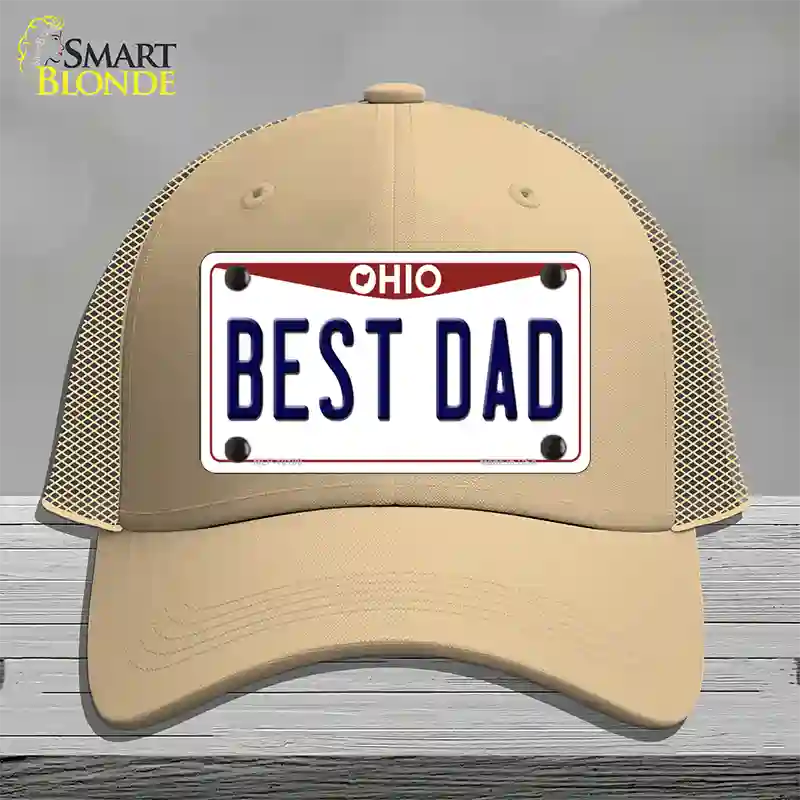 Best Dad Ohio Novelty License Plate Hat Mesh / Khaki