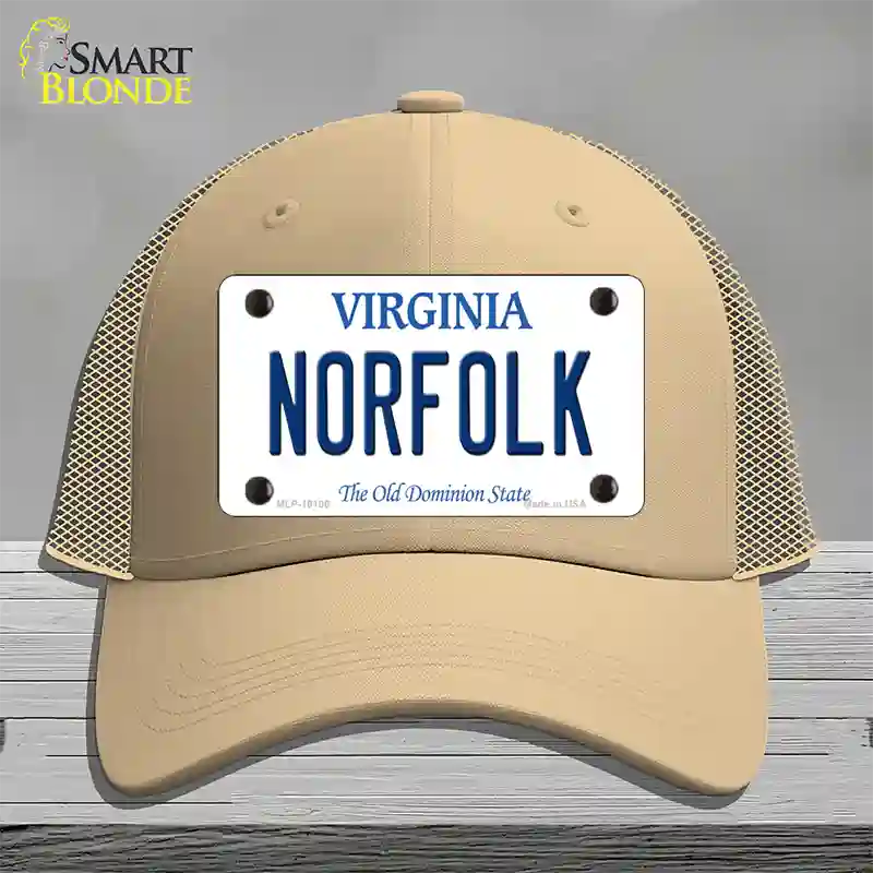 Norfolk Virginia Novelty License Plate Hat Mesh / Khaki